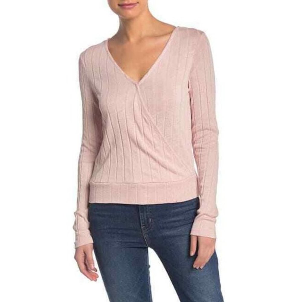 Sanctuary Pearl Pink Polina Ribbed Wrap V-Neck Top